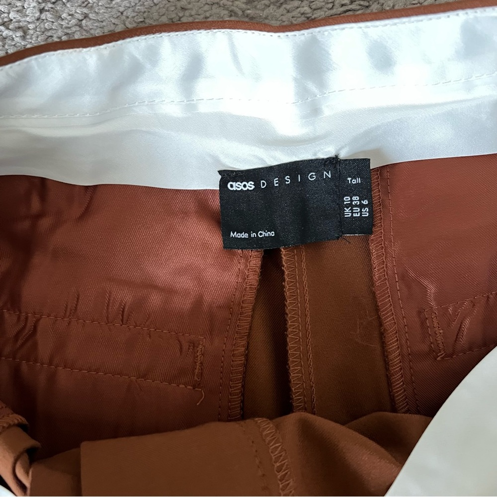 ASOS Tall Rust-Brown Wide Leg High Waist Trousers - Picture 9 of 11